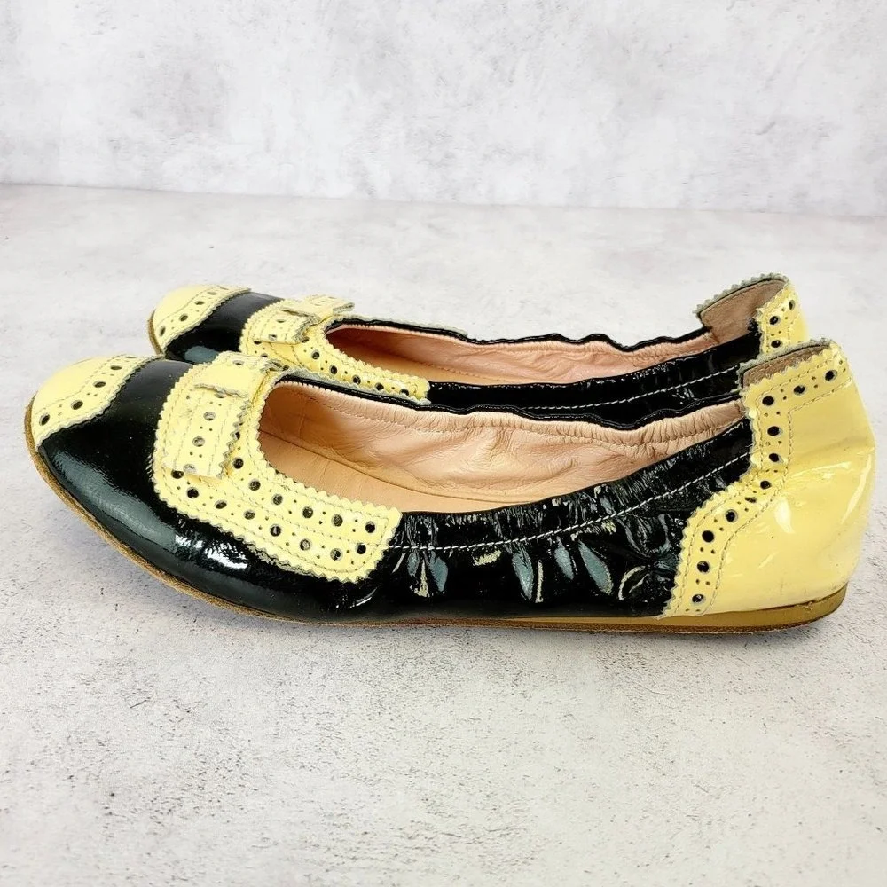 Brogue Ballet Flats Girls 3 Black Cream Patent Leather Wingtip Italian MI MI SOL
